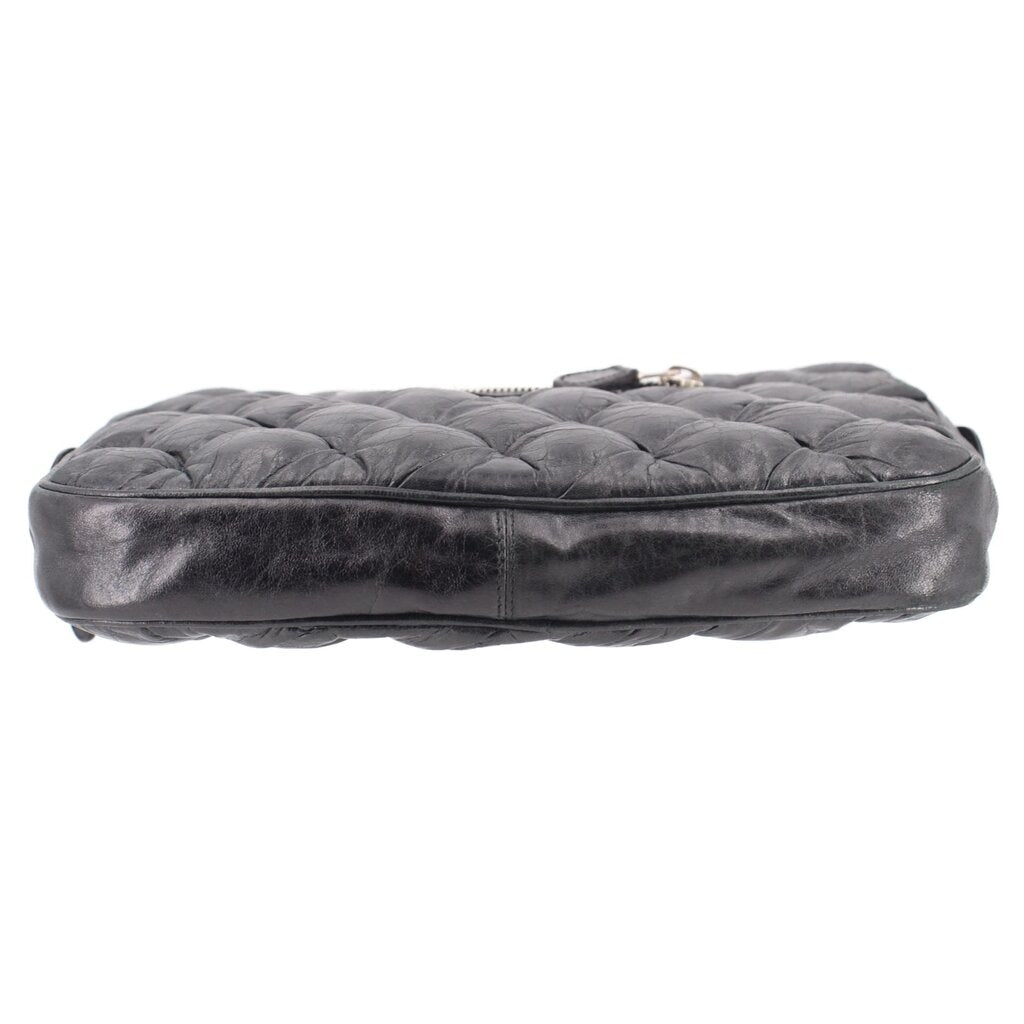 BALENCIAGA quilted black leather pouch with padded top and side strap loops