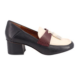 J MCLAUGHLIN WENONA LEATHER HEELED TASSEL PENNY LOAFERS CREAM/BLACK 7.5 US
