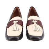 J MCLAUGHLIN WENONA LEATHER HEELED TASSEL PENNY LOAFERS CREAM/BLACK 7.5 US