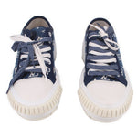 LOUIS VUITTON blue denim sneakers, front pair view, lace-up with white sole