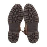 Rubber lug boot soles with deep traction tread at toe and heel