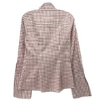 Pink and white gingham check long-sleeve shirt top, back view