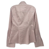 Pink and white gingham check long-sleeve shirt top, back view