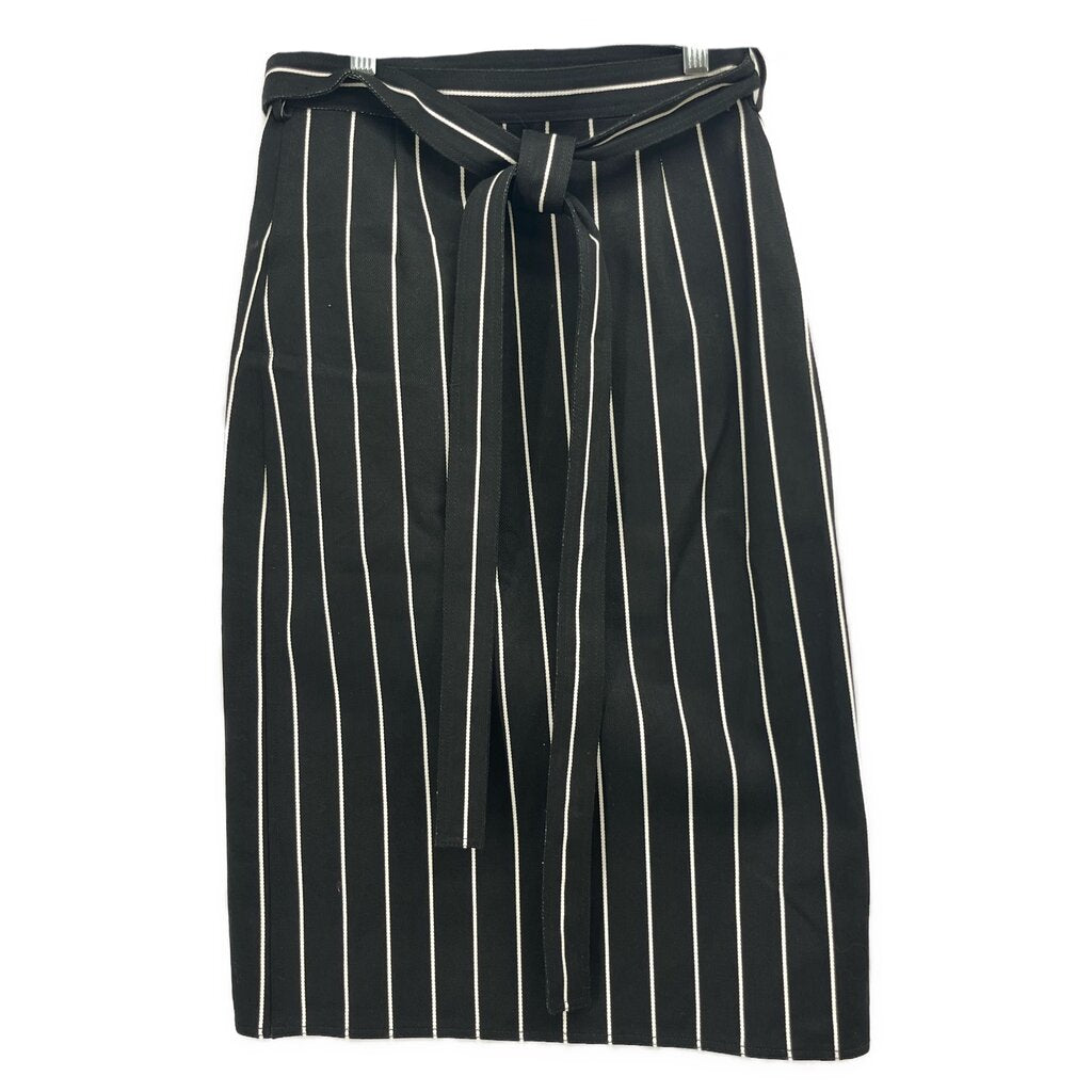 Balenciaga striped skirt with tie waist, vertical white pinstripes on black, knee-length