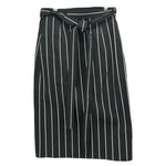 Balenciaga striped skirt with tie waist, vertical white pinstripes on black, knee-length