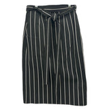 Balenciaga striped skirt with tie waist, vertical white pinstripes on black, knee-length