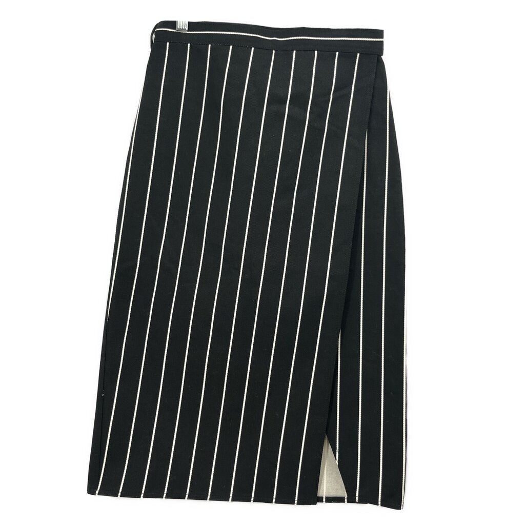Balenciaga striped skirt with vertical white pinstripes on black, front slit