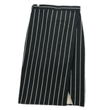 Balenciaga striped skirt with vertical white pinstripes on black, front slit