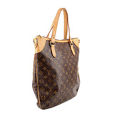 Monogram tote crossbody bag, dark brown exterior with tan top handles and side straps