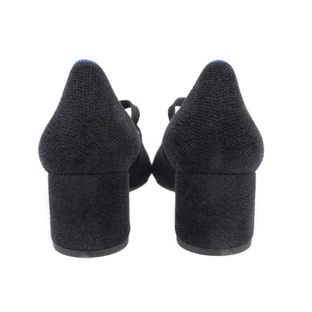 Black velvet Mary Jane heels with block heel and covered heel counter