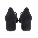 Black velvet Mary Jane heels with block heel and covered heel counter
