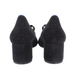 Black velvet Mary Jane heels with block heel and covered heel counter