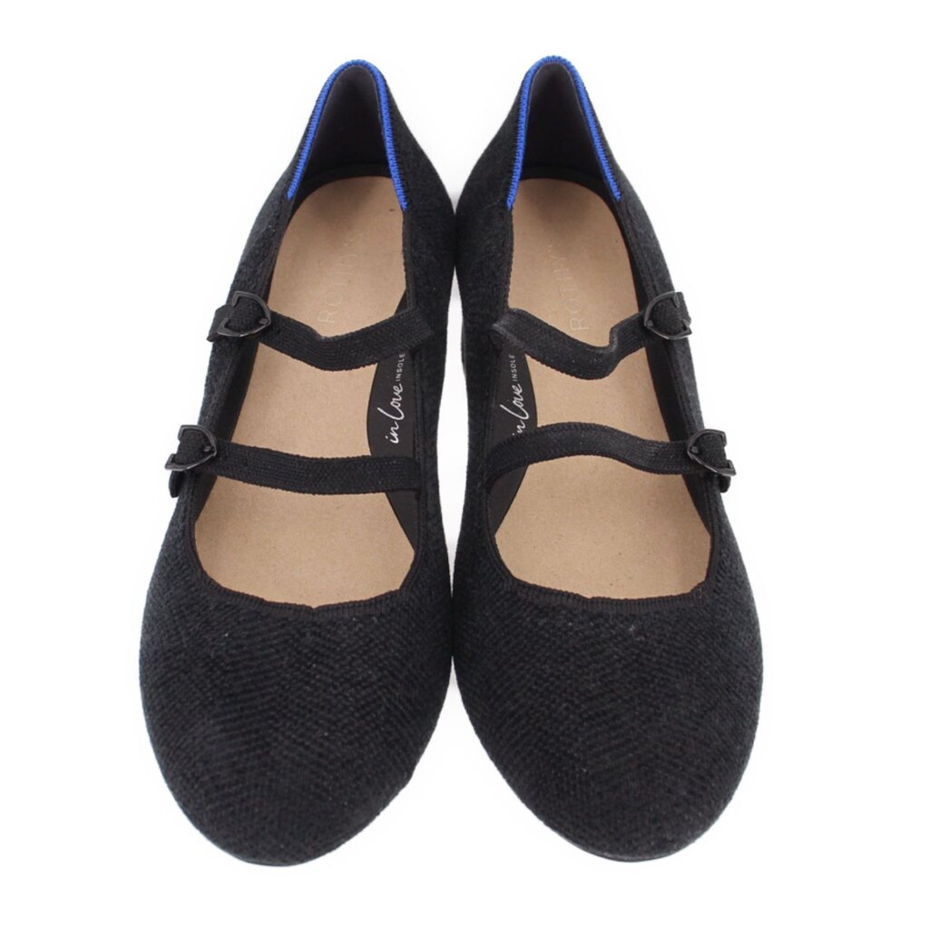 Pair of black velvet Mary Jane heels with double buckle ankle straps