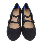 Pair of black velvet Mary Jane heels with double buckle ankle straps