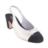 CHANEL WOVEN SLINGBACK HEELS SILVER 39 EU | 8 US