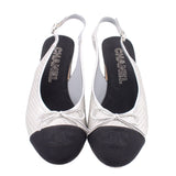 CHANEL WOVEN SLINGBACK HEELS SILVER 39 EU | 8 US