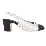 CHANEL WOVEN SLINGBACK HEELS SILVER 39 EU | 8 US