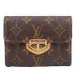 Louis Vuitton monogram compact wallet with gold-tone clasp, brown canvas