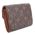 Monogram compact wallet side, brown leather with gold LV and flower motifs