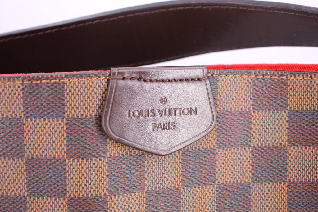 LOUIS VUITTON Paris logo patch on Damier Ebene shoulder bag