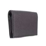 Black leather wallet with side edge detail and textured grain finish