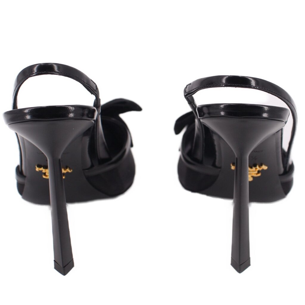 Prada black slingback heels, back view with stiletto heel and strap
