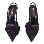 Pair of Prada black slingback heels with bow across the front