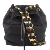 FERRAGAMO GROSGRAIN BUCKET SHOULDER BAGS BLACK