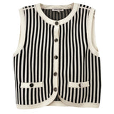 VERONICA B STRIPED TOPS WHT/BLK M