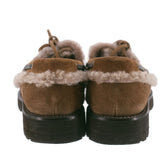 BRUNELLO CUCINELLI MONILI SUEDE SHEARLING-LINED BOAT LOAFERS TAUPE 37 EU | 7.5 US