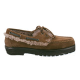 BRUNELLO CUCINELLI MONILI SUEDE SHEARLING-LINED BOAT LOAFERS TAUPE 37 EU | 7.5 US