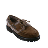 BRUNELLO CUCINELLI MONILI SUEDE SHEARLING-LINED BOAT LOAFERS TAUPE 37 EU | 7.5 US