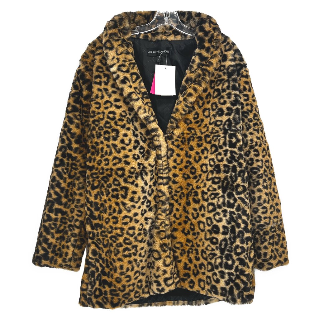 Leopard faux-fur jacket, open button front with long sleeves