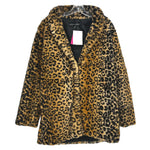 Leopard faux-fur jacket, open button front with long sleeves