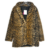 Leopard faux-fur jacket, open button front with long sleeves