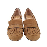 VINCE CAMUTO SUEDE FRINGE LOAFER HEELS BROWN 7.5 US