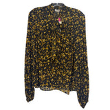 Ramy Brook black long-sleeve blouse with a yellow floral print and front tie detail