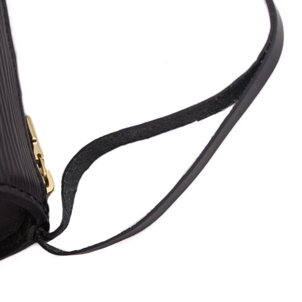 Black adjustable shoulder strap with stitched leather attachment