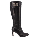 GUCCI INTERLOCKING G LEATHER RIDING BOOTS BLACK 7.5 US