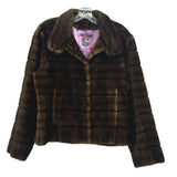 Brown faux fur jacket with spread collar and button front