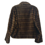 Brown faux fur jacket, size L, back view with long sleeves and curved hem