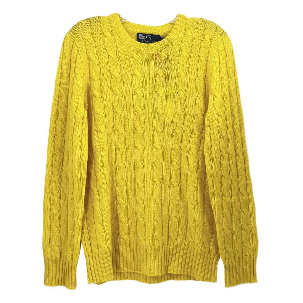RALPH LAUREN yellow cable knit sweater with crew neck, long sleeves
