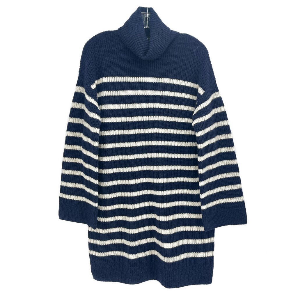 Ralph Lauren striped knit sweater in navy with cream/white stripes, mock neck