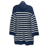 Ralph Lauren striped knit sweater in navy with cream/white stripes, mock neck