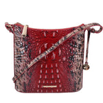 Ruby red crocodile-texture leather crossbody bag with top zip and adjustable strap