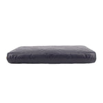 Navy embossed wallet base with smooth leather texture and monogram pattern embossing