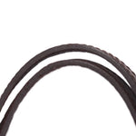 Damier Ebene tote bag close-up of dark leather top handle loops