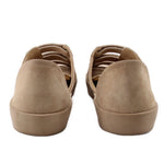 Tan suede sneakers, back view, cushioned heel and padded collar