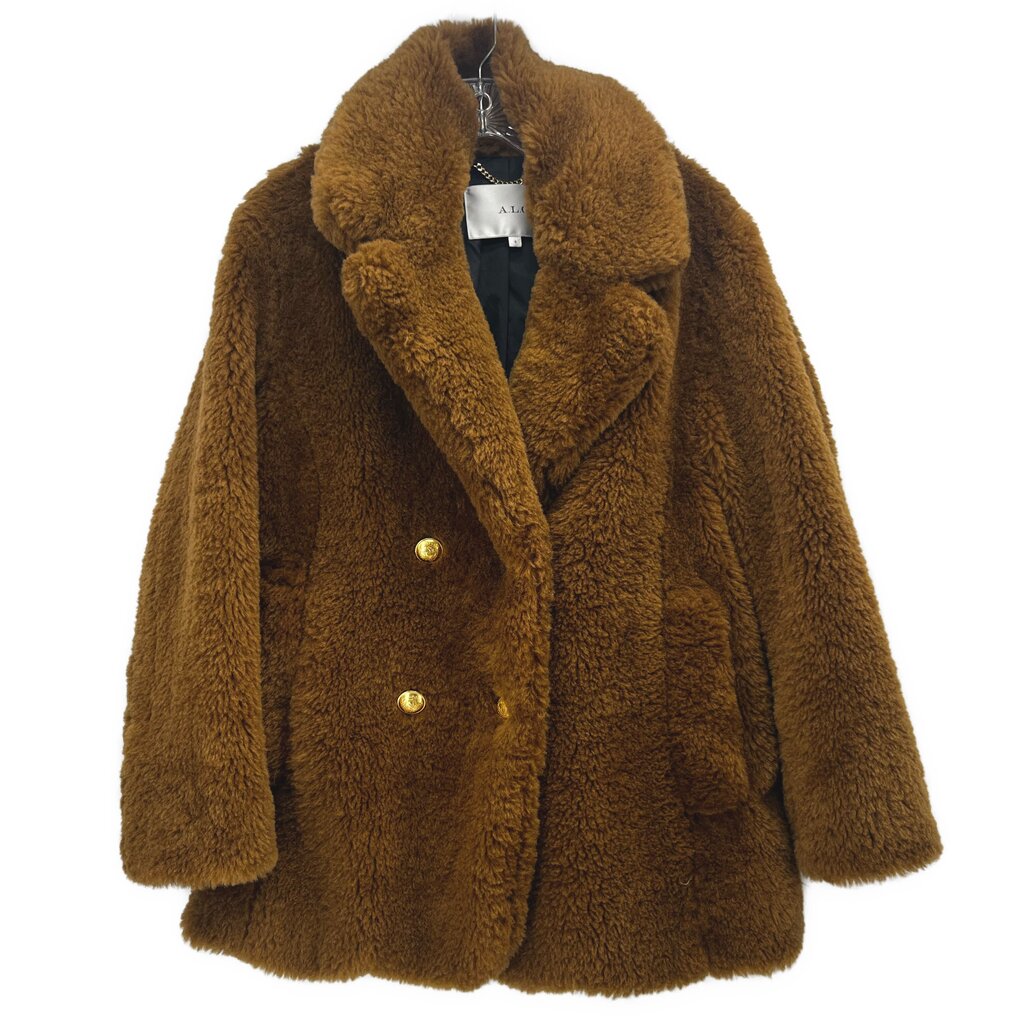 A.L.C. faux fur jacket in tan, double-breasted with gold button closure