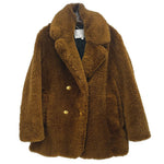 A.L.C. faux fur jacket in tan, double-breasted with gold button closure